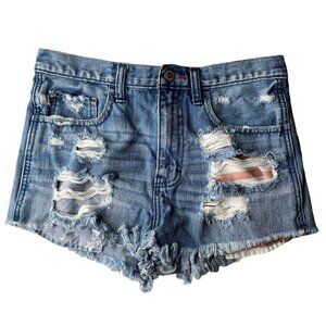 Hollister Distressed Shorts Size 5 Denim High Rise Medium Wash Raw Hem